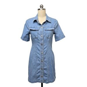 Madewell Denim Shirtdress Short Sleeve Button Front Collared Light Wash Size 2
